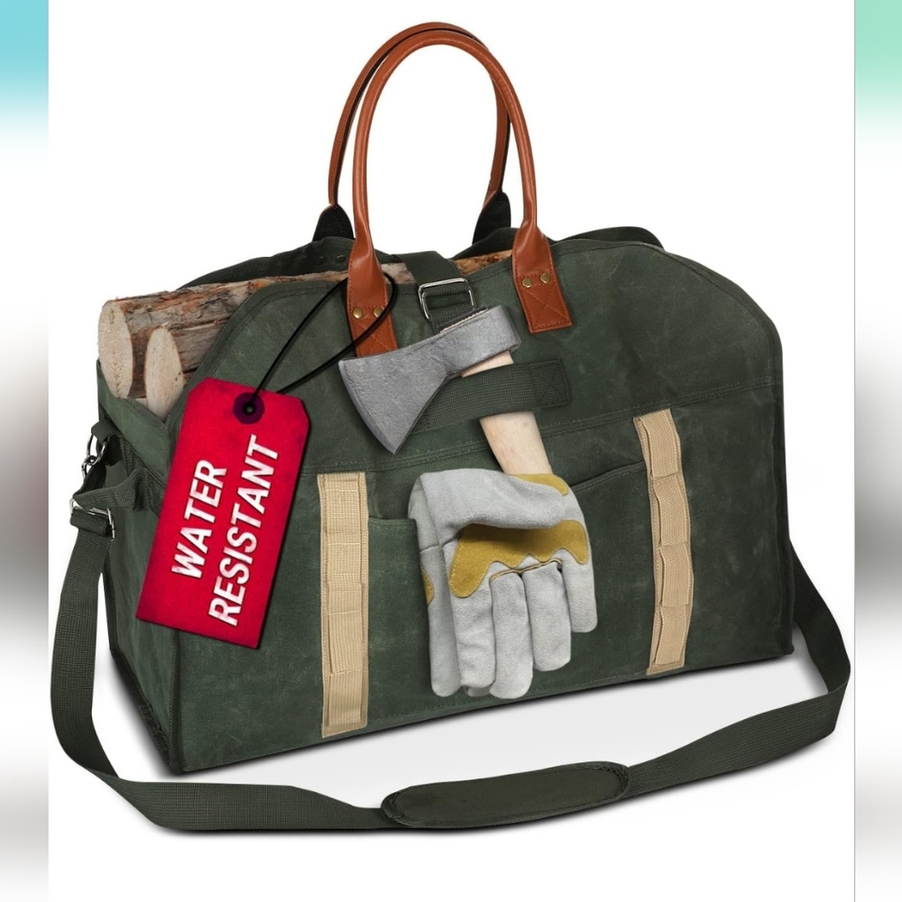 Multifunction Firewood Carrier Bag, Extra Large Waxed Canvas Wood Log Ca…